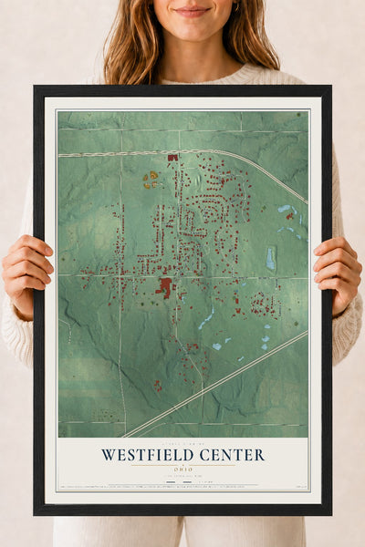 Map of Westfield Center, Ohio, 18 x 24 inch print in a black wood frame