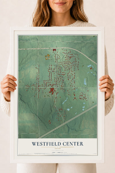 Map of Westfield Center, Ohio, 18 x 24 inch print in a white wood frame