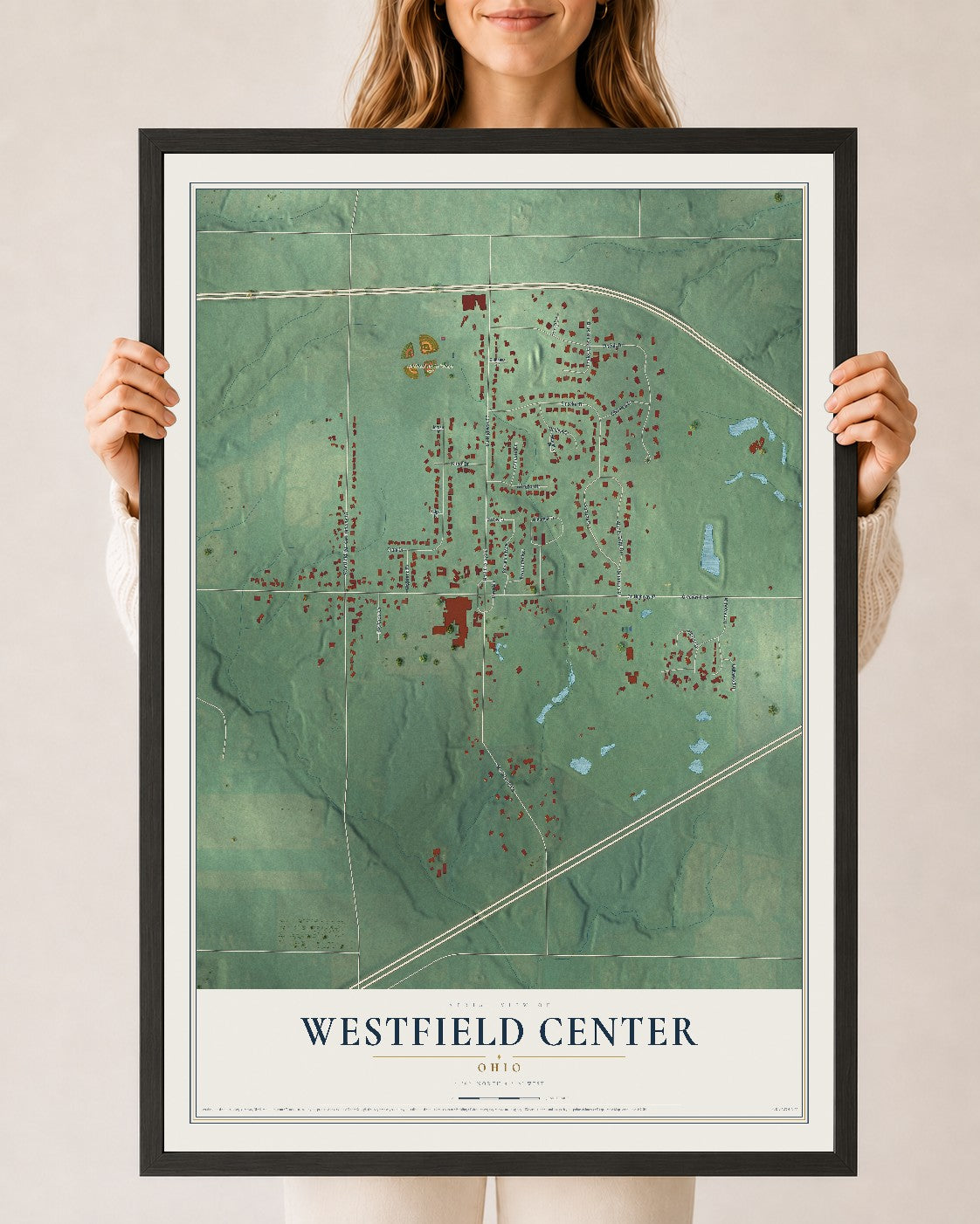 Map of Westfield Center, Ohio, 24 x 36 inch print in a black wood frame