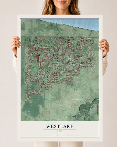Map of Westlake, Ohio, 24 x 36 inch unframed archival matte print