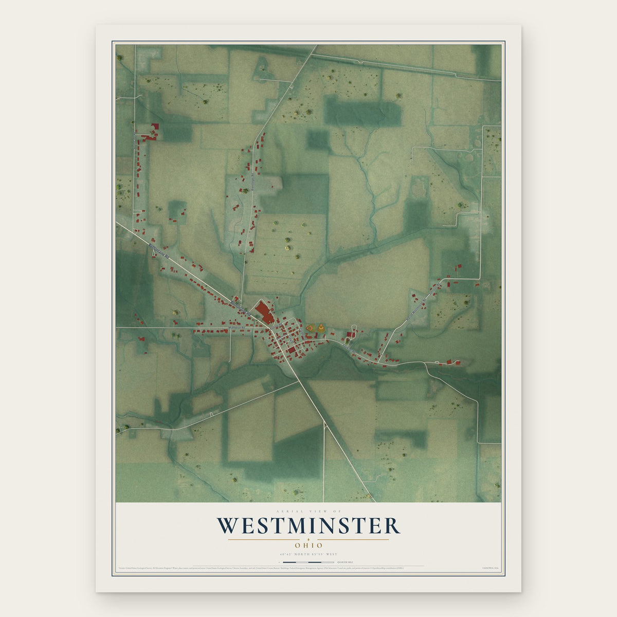 Westminster, Ohio map print, the full design