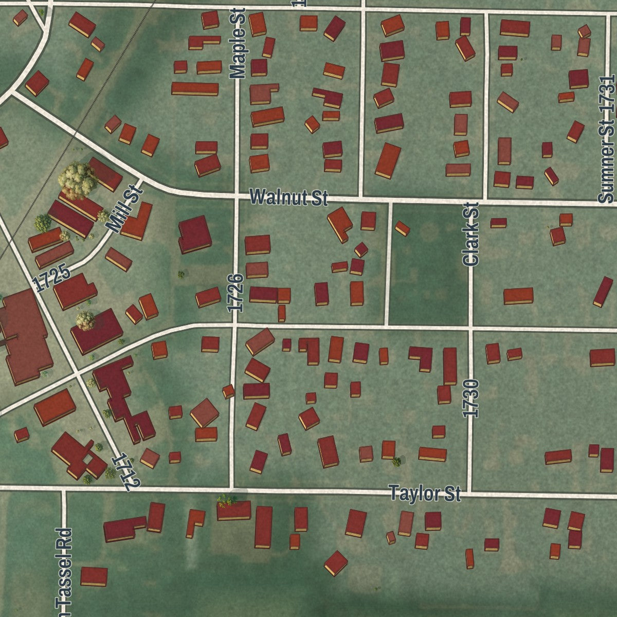 Close-up of the map of Weston, Ohio print showing street and building detail