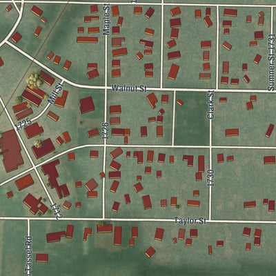 Close-up of the map of Weston, Ohio print showing street and building detail