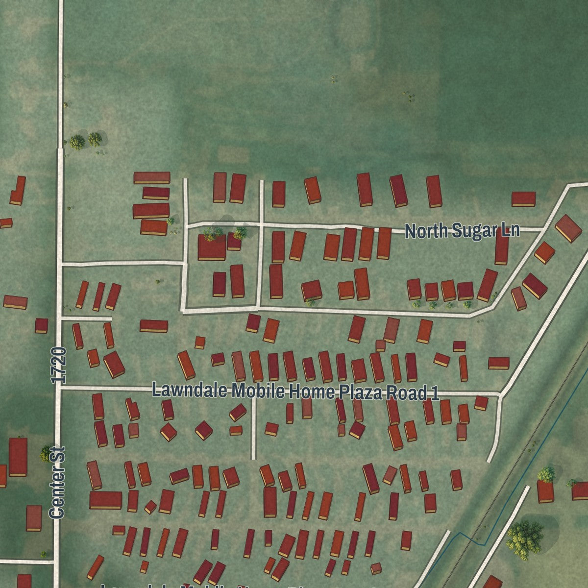 Second close-up of the map of Weston, Ohio print showing more streets and buildings