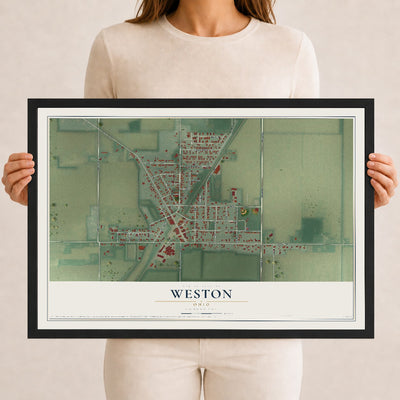 Map of Weston, Ohio, 12 x 18 inch print in a black wood frame