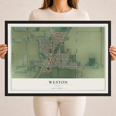 Map of Weston, Ohio, 18 x 24 inch print in a black wood frame