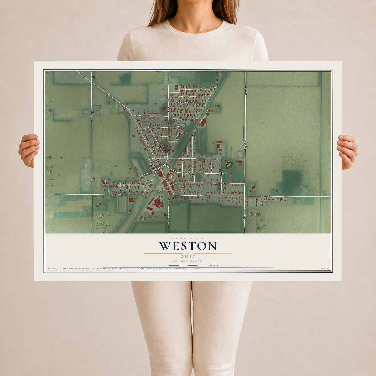 Map of Weston, Ohio, 24 x 36 inch unframed archival matte print