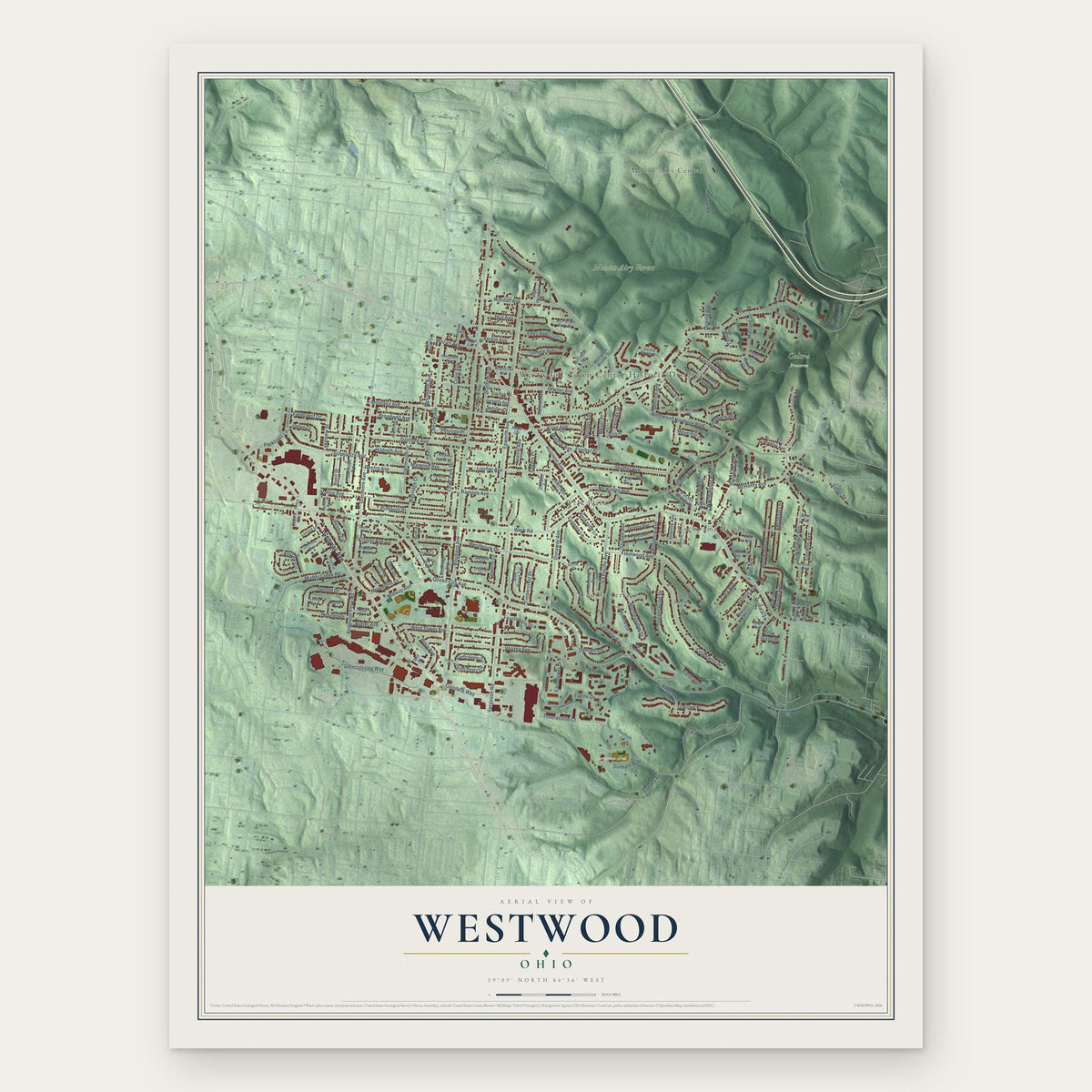 Westwood, Ohio map print, the full design