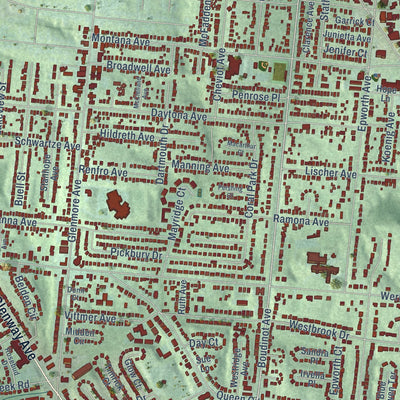 Close-up of the map of Westwood, Ohio print showing street and building detail