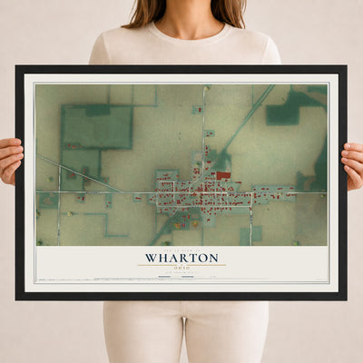 Map of Wharton, Ohio, 18 x 24 inch print in a black wood frame