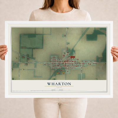 Map of Wharton, Ohio, 18 x 24 inch print in a white wood frame