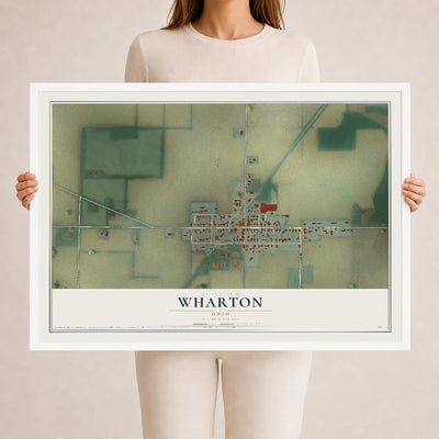 Map of Wharton, Ohio, 24 x 36 inch print in a white wood frame