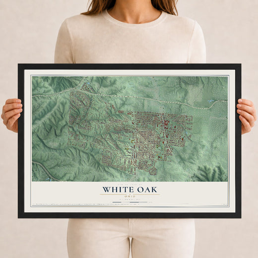 Map of White Oak, Ohio, 12 x 18 inch print in a black wood frame