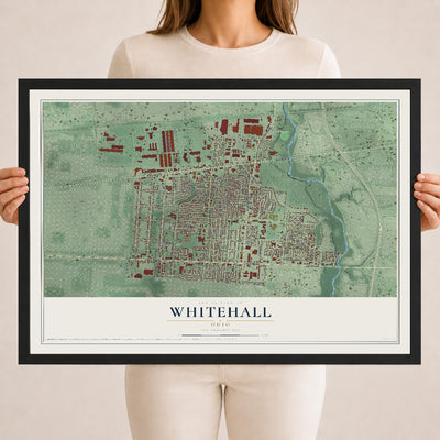 Map of Whitehall, Ohio, 18 x 24 inch print in a black wood frame