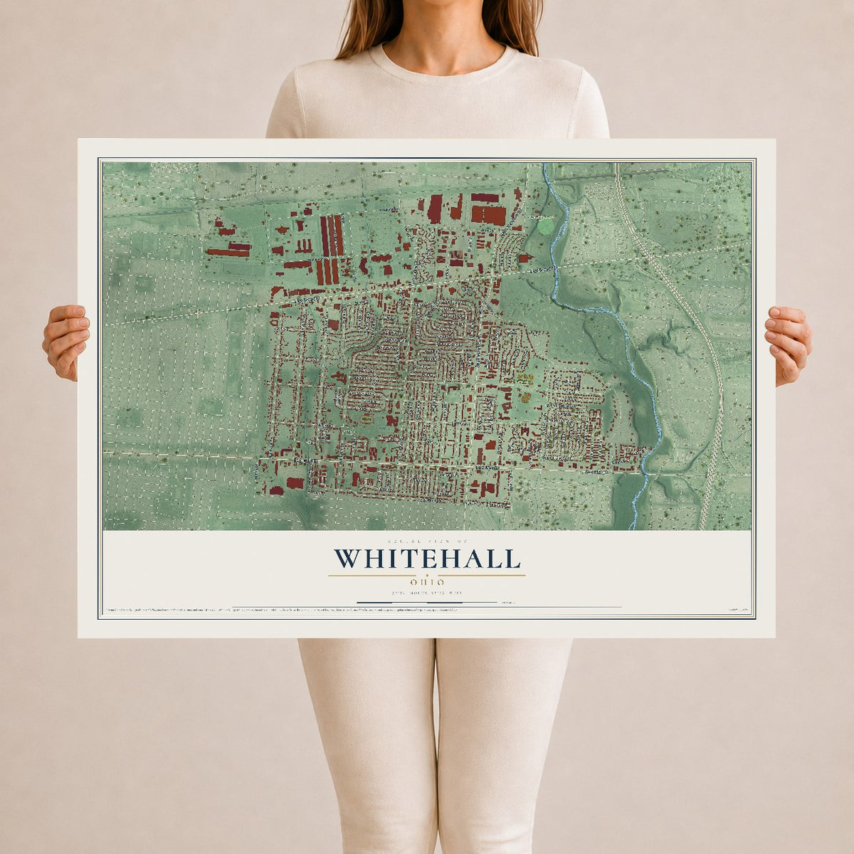Map of Whitehall, Ohio, 24 x 36 inch unframed archival matte print