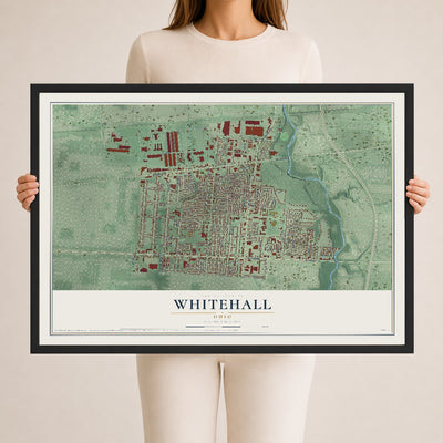 Map of Whitehall, Ohio, 24 x 36 inch print in a black wood frame