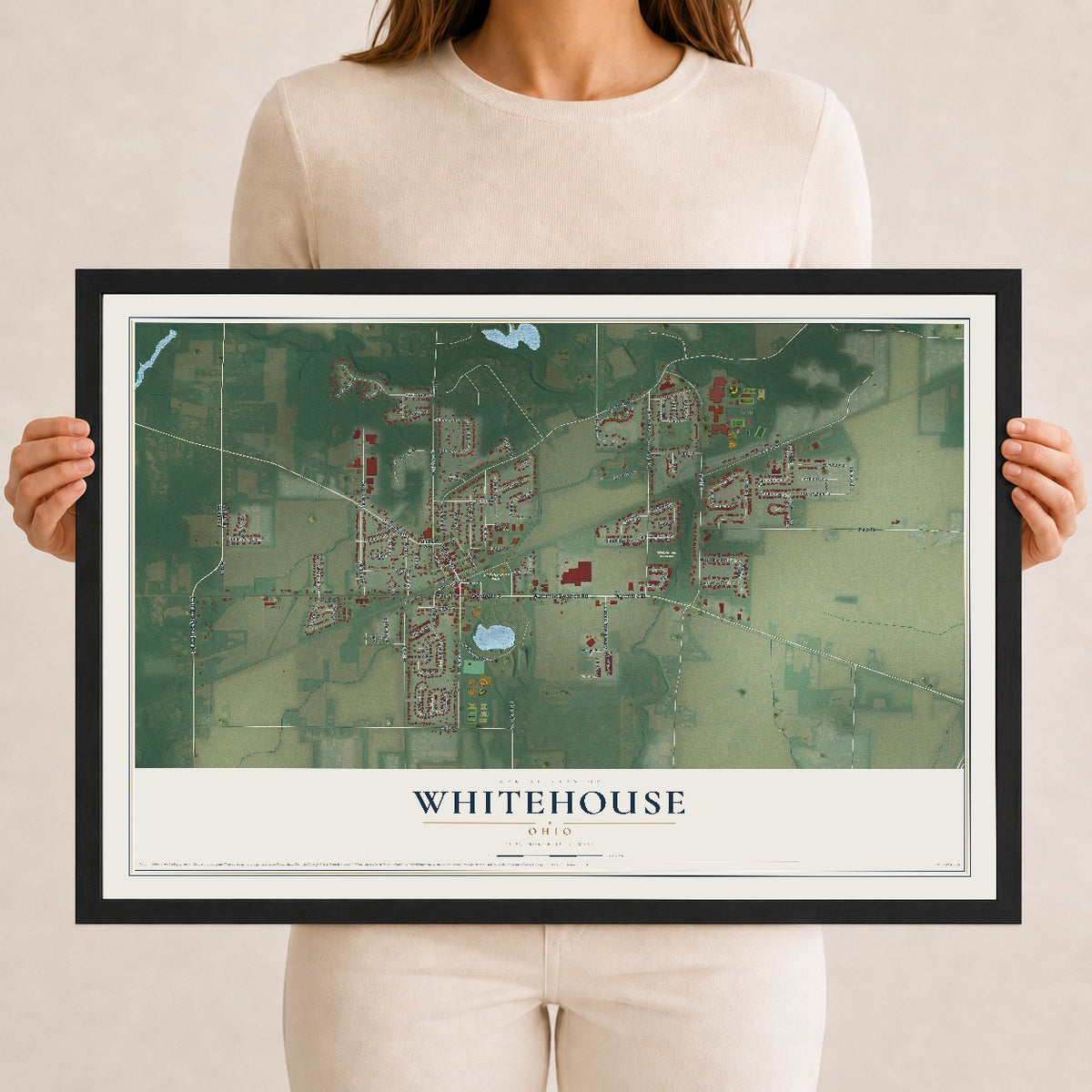 Map of Whitehouse, Ohio, 12 x 18 inch print in a black wood frame