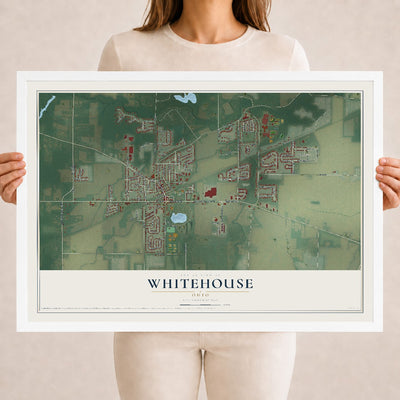 Map of Whitehouse, Ohio, 18 x 24 inch print in a white wood frame