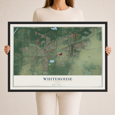 Map of Whitehouse, Ohio, 24 x 36 inch print in a black wood frame