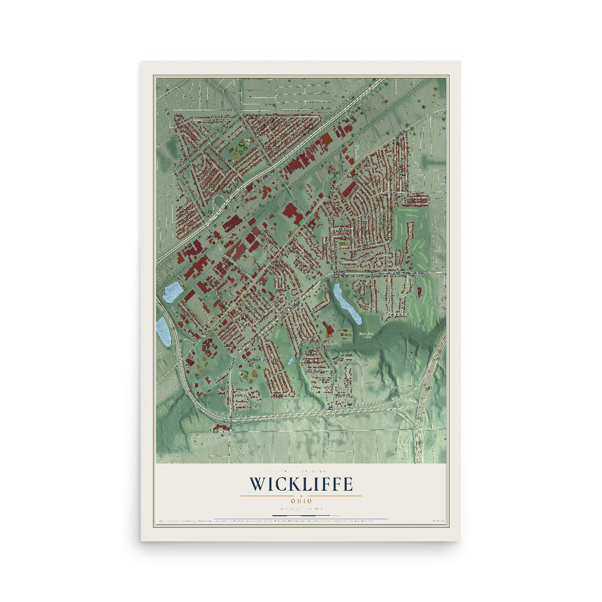 Map of Wickliffe, Ohio, 12 x 18 inch unframed archival matte print