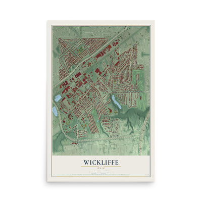 Map of Wickliffe, Ohio, 12 x 18 inch unframed archival matte print