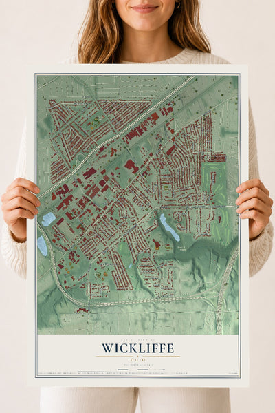 Map of Wickliffe, Ohio, 18 x 24 inch unframed archival matte print