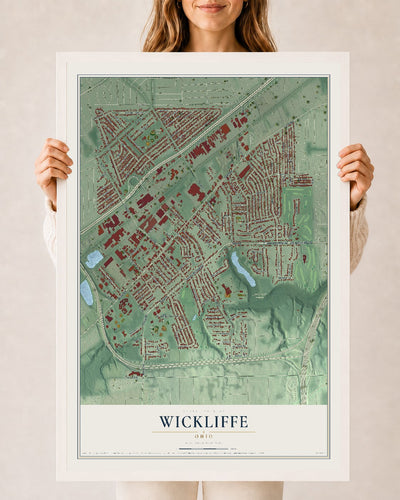 Map of Wickliffe, Ohio, 24 x 36 inch print in a white wood frame