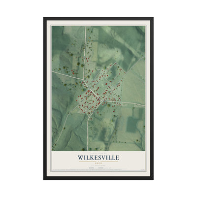 Map of Wilkesville, Ohio, 12 x 18 inch print in a black wood frame