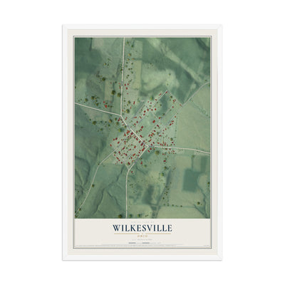 Map of Wilkesville, Ohio, 12 x 18 inch print in a white wood frame