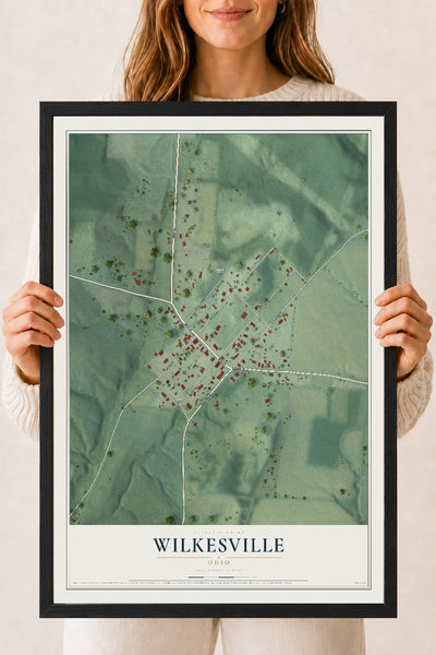Map of Wilkesville, Ohio, 18 x 24 inch print in a black wood frame