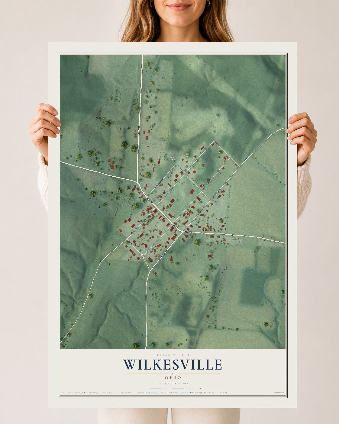 Map of Wilkesville, Ohio, 24 x 36 inch unframed archival matte print