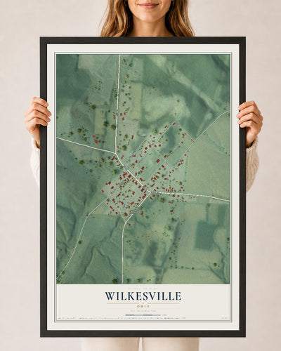 Map of Wilkesville, Ohio, 24 x 36 inch print in a black wood frame