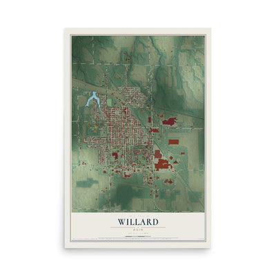 Map of Willard, Ohio, 12 x 18 inch unframed archival matte print