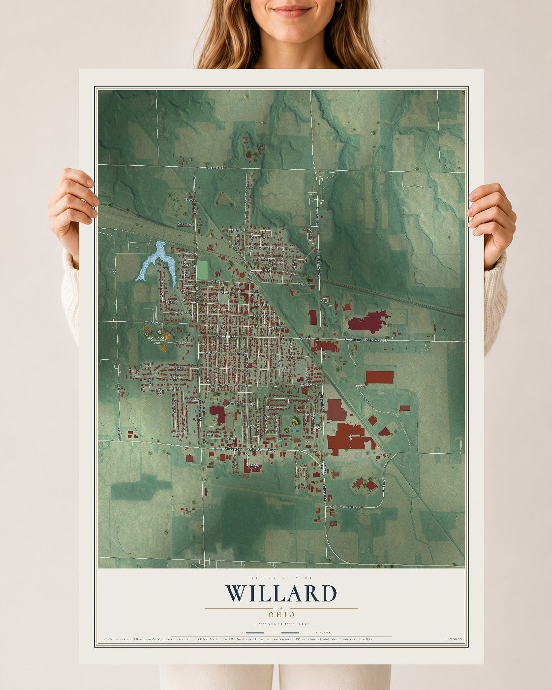 Map of Willard, Ohio, 24 x 36 inch unframed archival matte print