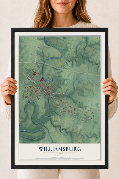 Map of Williamsburg, Ohio, 18 x 24 inch print in a black wood frame