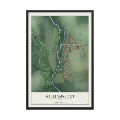 Map of Williamsport, Ohio, 12 x 18 inch print in a black wood frame