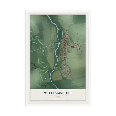 Map of Williamsport, Ohio, 12 x 18 inch print in a white wood frame