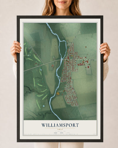 Map of Williamsport, Ohio, 24 x 36 inch print in a black wood frame