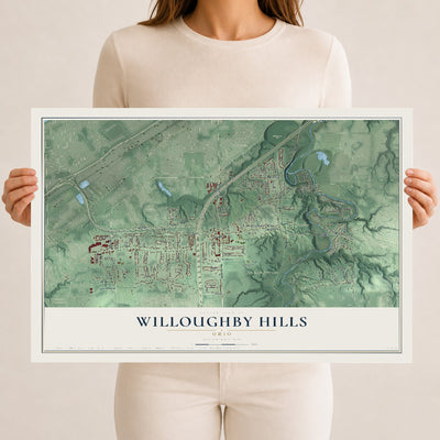 Map of Willoughby Hills, Ohio, 12 x 18 inch unframed archival matte print