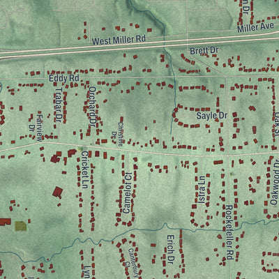 Second close-up of the map of Willoughby Hills, Ohio print showing more streets and buildings