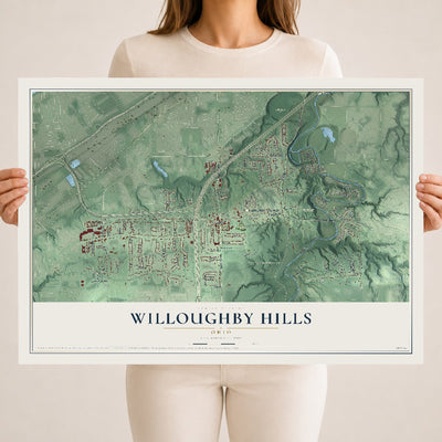 Map of Willoughby Hills, Ohio, 18 x 24 inch unframed archival matte print