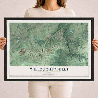 Map of Willoughby Hills, Ohio, 18 x 24 inch print in a black wood frame