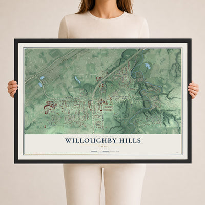 Map of Willoughby Hills, Ohio, 24 x 36 inch print in a black wood frame