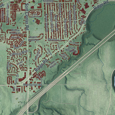 Second close-up of the map of Willoughby, Ohio print showing more streets and buildings