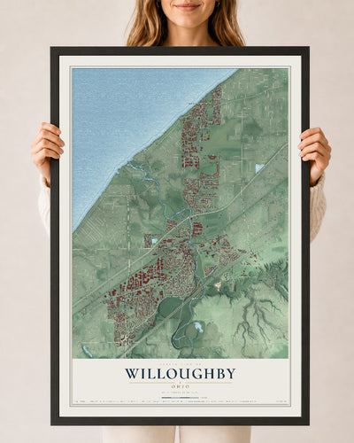 Map of Willoughby, Ohio, 24 x 36 inch print in a black wood frame