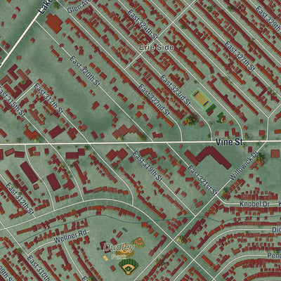 Second close-up of the map of Willowick, Ohio print showing more streets and buildings