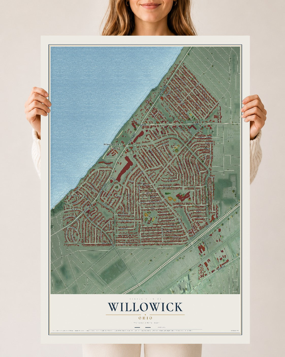 Map of Willowick, Ohio, 24 x 36 inch unframed archival matte print