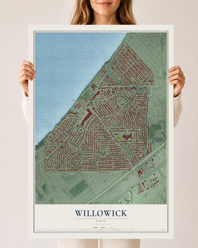 Map of Willowick, Ohio, 24 x 36 inch unframed archival matte print