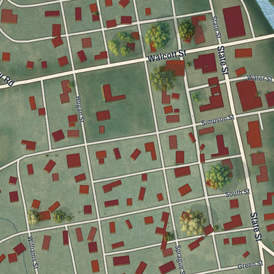 Close-up of the map of Willshire, Ohio print showing street and building detail