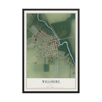 Map of Willshire, Ohio, 12 x 18 inch print in a black wood frame